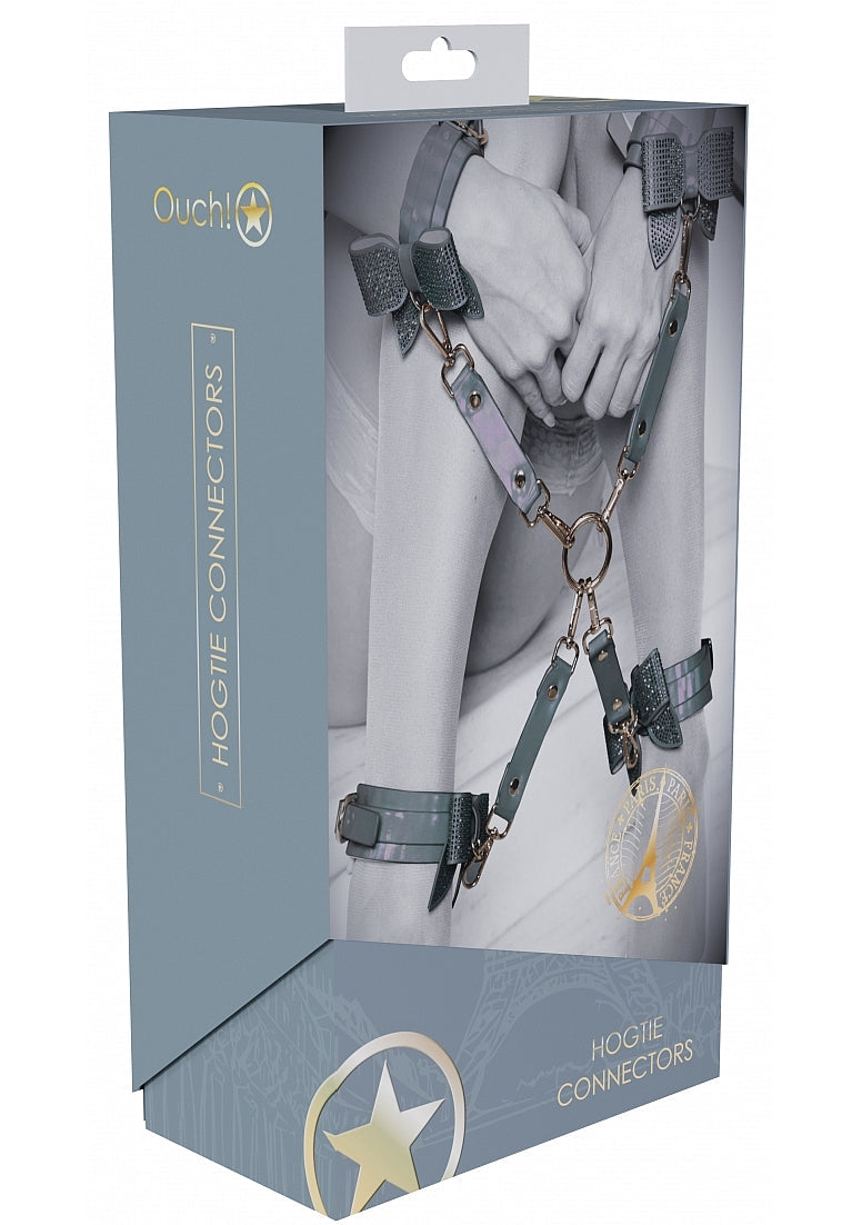 Ouch Paris Collection Hogtie Connectors Black PU Leather with Iridescent Hardware > Bondage Gear > Restraints - Tophatter Daily Deals