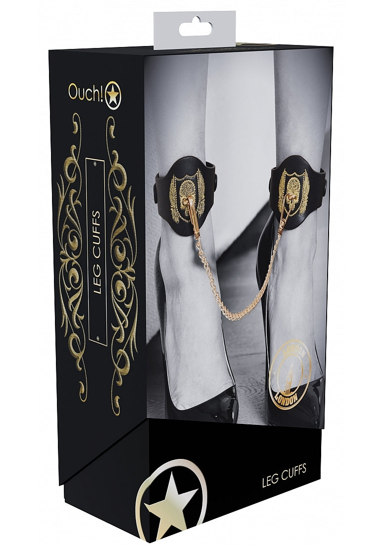 Ouch London Collection Leg Cuffs Black PU Leather with Iridescent Gold Chain > Bondage Gear > Restraints - Tophatter Daily Deals