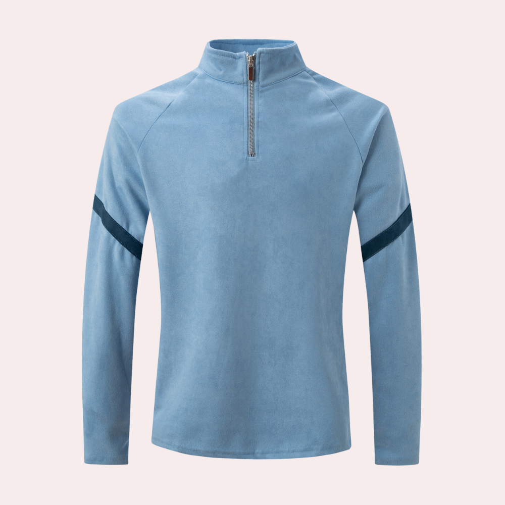 Warm Classic Men's Sweater - Raglan Zip Neck, Wool Blend Light blue - Tophatter Daily Deals
