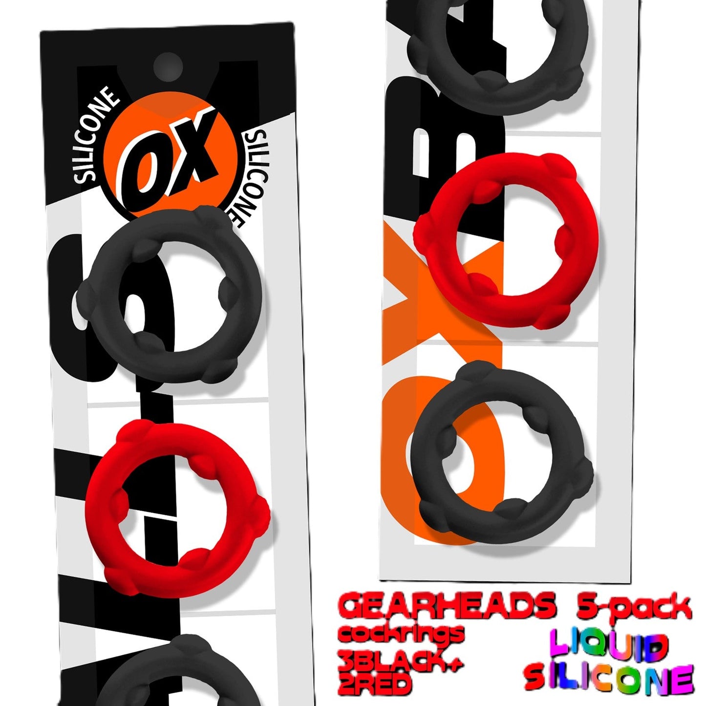 Oxballs Gearheads (Red/Black) – 5-Pack Liquid Silicone Stretch Cockrings > Cock Ring > Sets - Tophatter Daily Deals