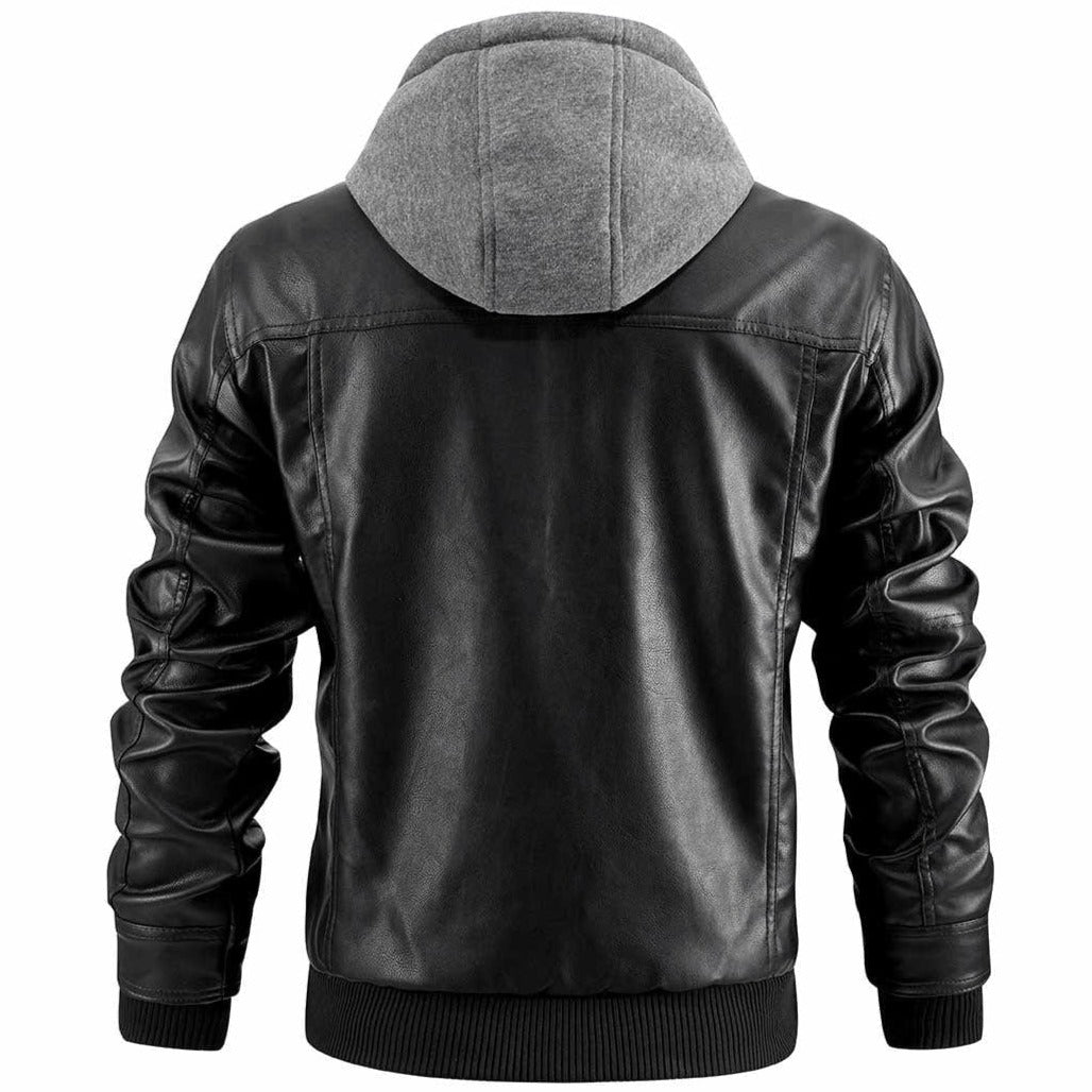 Warm Mens Leather Hooded Jacket - Bomber, Cold Weather - Tophatter Daily Deals