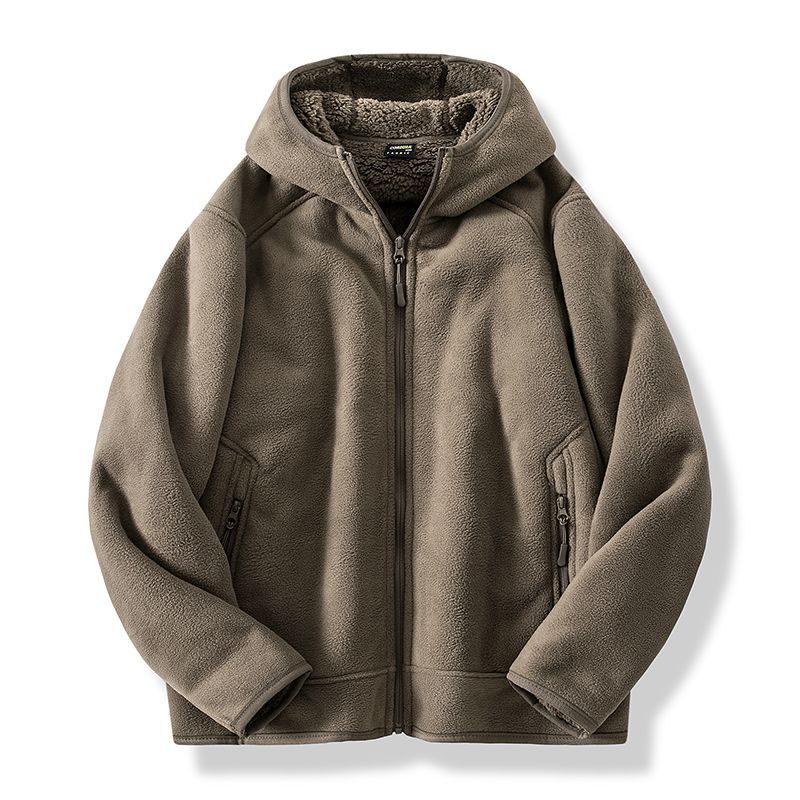 Warm Cozy Men’s Fleece Jacket - Hooded Full Zip, Sherpa Khaki - Tophatter Daily Deals
