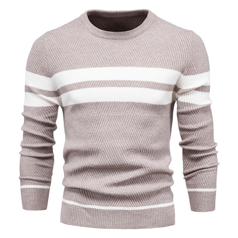 Soft Classic Men's Striped Sweater - Crew Neck, Knit Casual Beige - Tophatter Daily Deals