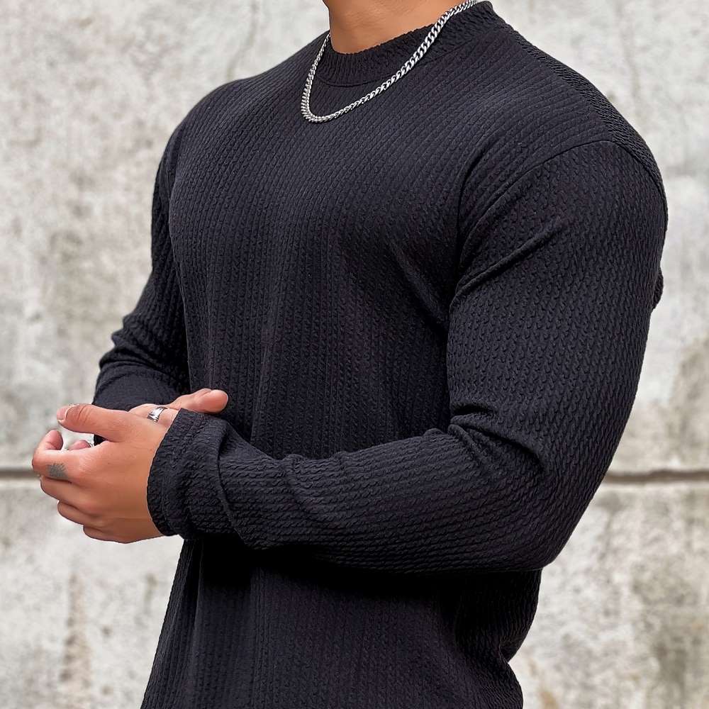 Moisture-Wicking Men Fitness Pullover - Body-Hugging Rib Black - Tophatter Daily Deals