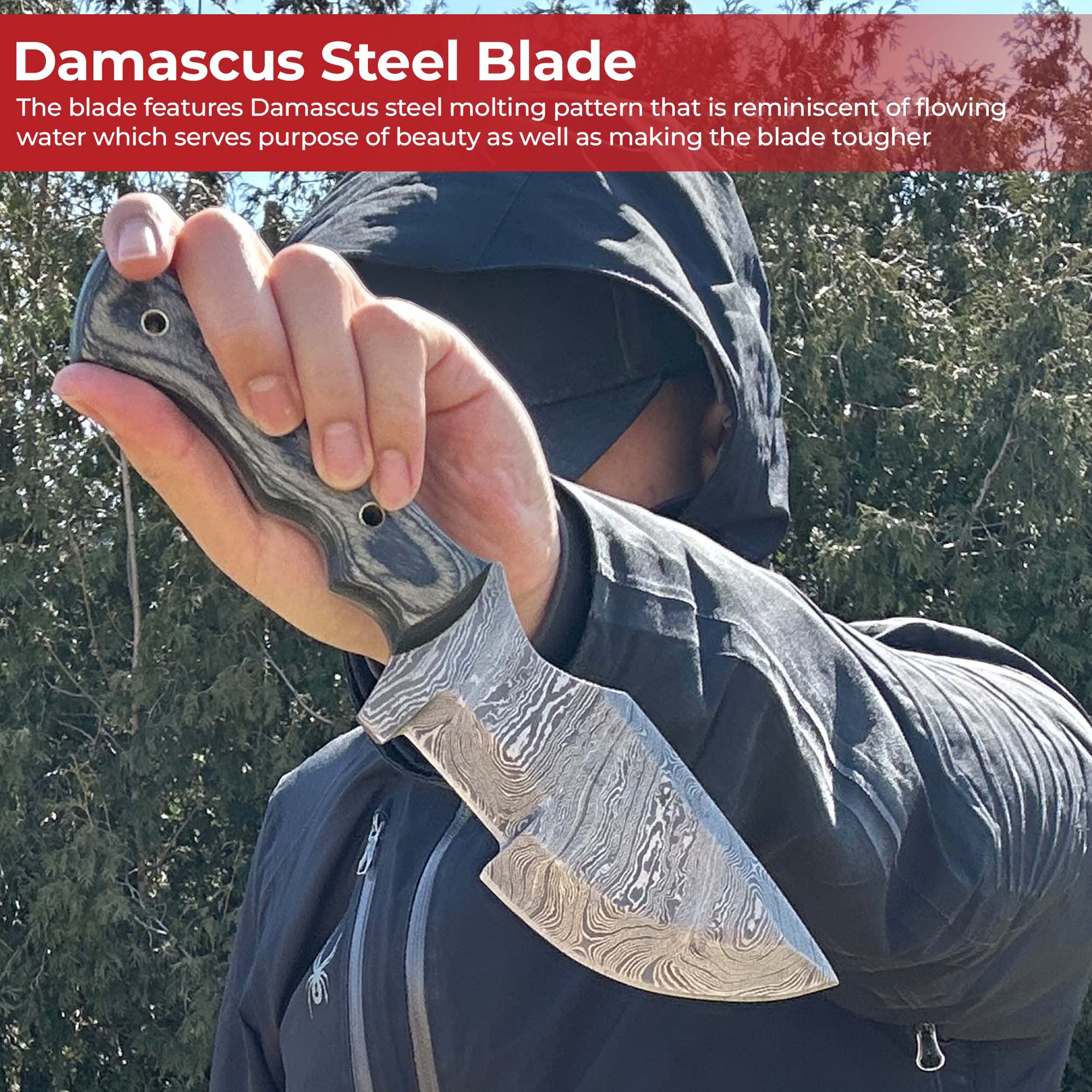 Ozark Full Tang Hand Forged Damascus Steel Tracker Knife knives - Tophatter Daily Deals