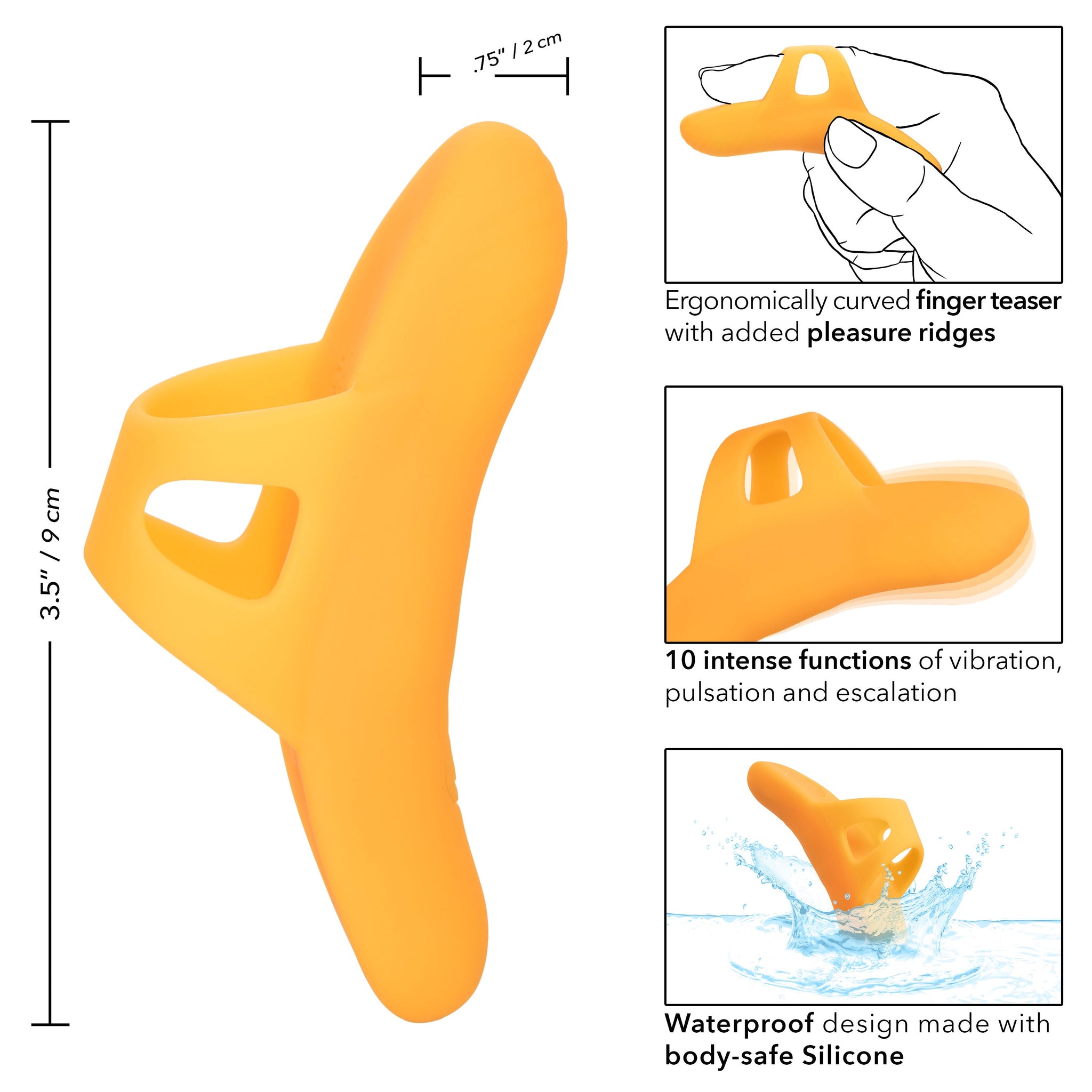 Neon Vibes The Pleasure Vibe (Orange) – Rechargeable Ergonomic Finger Vibrator with 10 Functions > Vibrators > Finger Vibrators - Tophatter Daily Deals