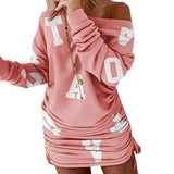 Off Shoulder Ruffled Drawstring Sexy Robe Autumn Pure Women Long Sleeve Mini Pencil Dress Sweatshirt Streetwear Dresses Female - Tophatter Daily Deals