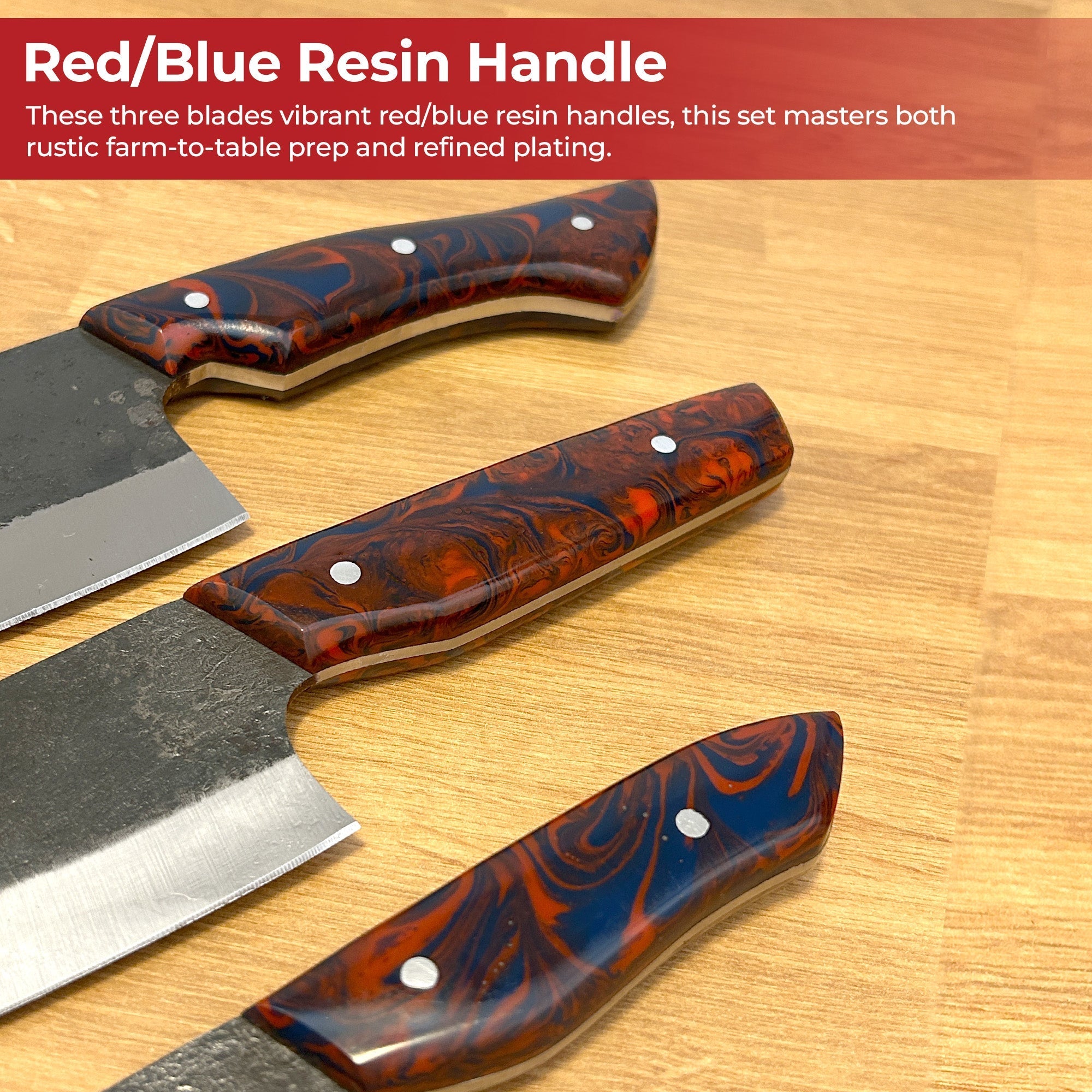 Oishee Japanese Style Carbon Steel Chef's Knives Set Of Three Kitchen Knife - Tophatter Daily Deals