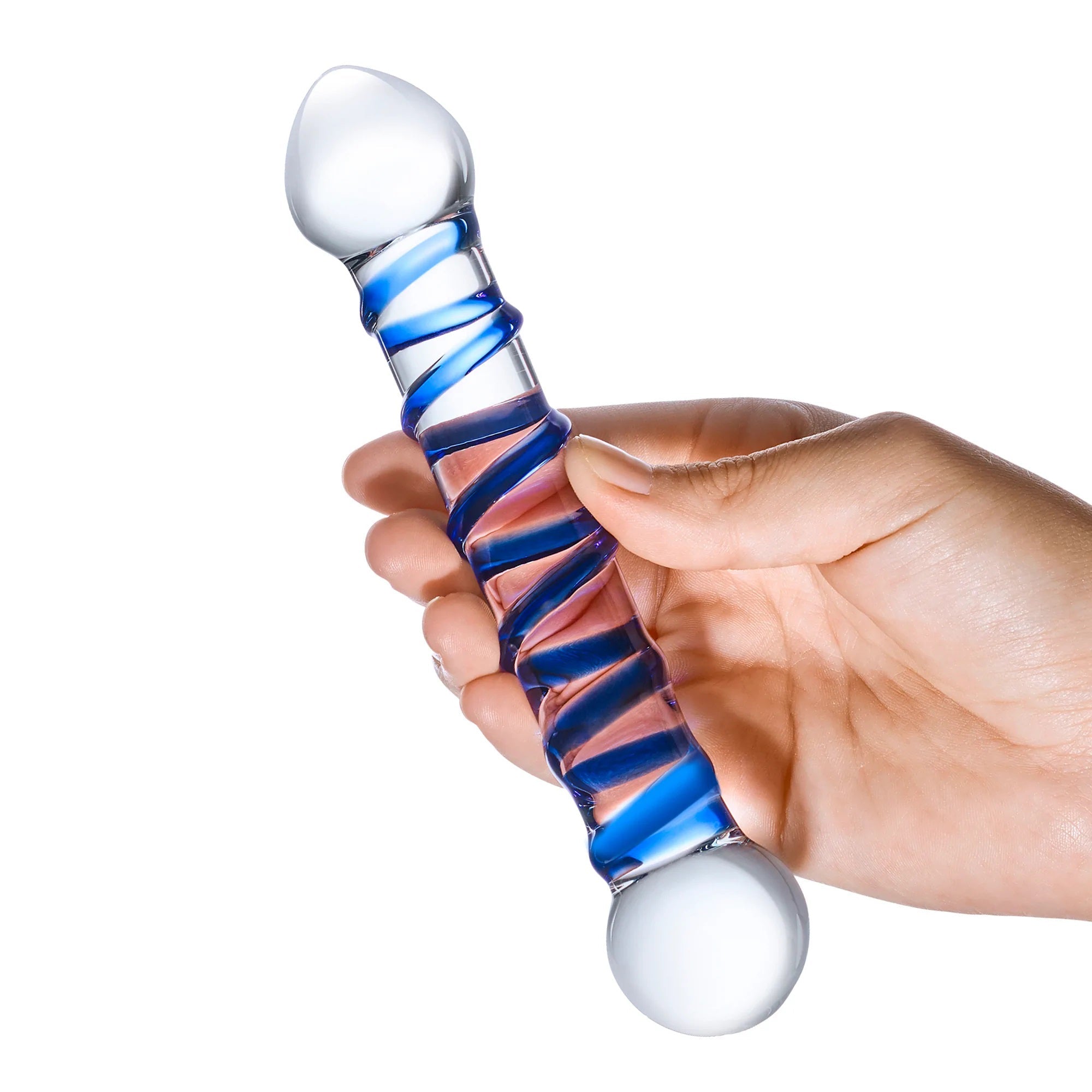 Glas 6.5 Inch Spiral Dildo with Blue Swirls > Glass > Dildos - Tophatter Daily Deals
