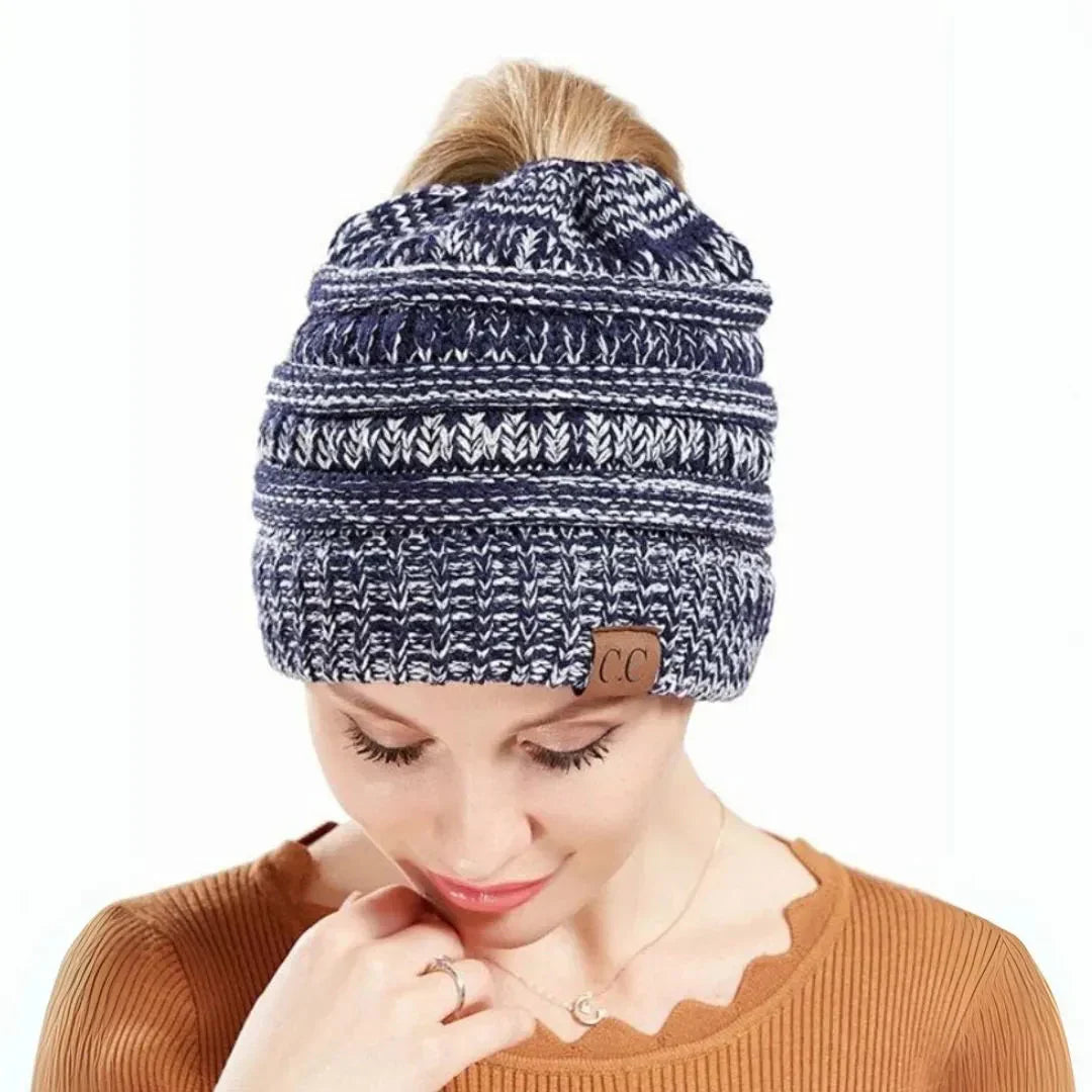 Warm Cozy Women's Ponytail Beanie - Ribbed Knit, Winter - Tophatter Daily Deals
