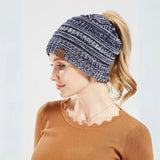 Warm Cozy Women's Ponytail Beanie - Ribbed Knit, Winter Winter Sky - Tophatter Daily Deals