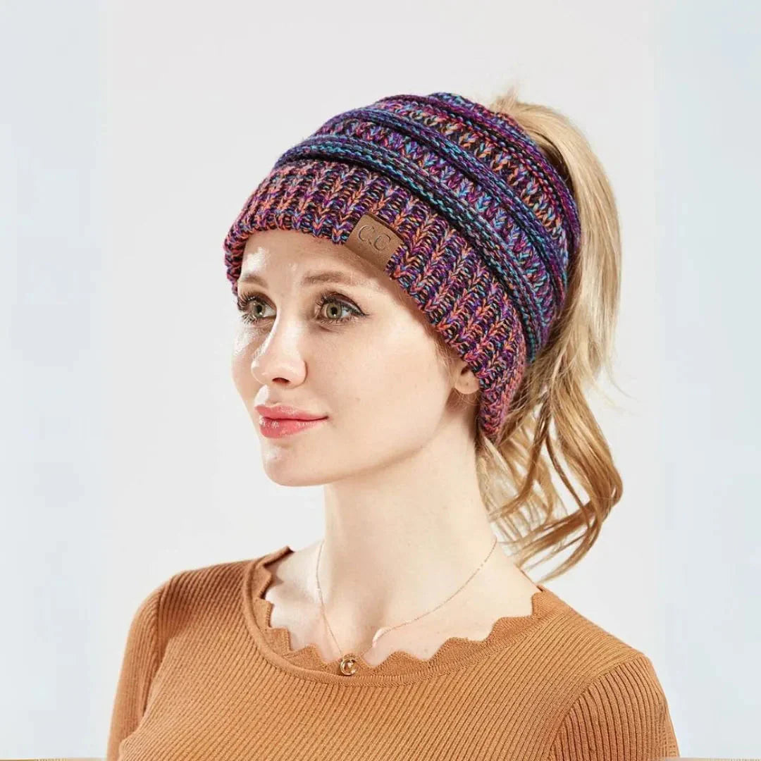 Warm Cozy Women's Ponytail Beanie - Ribbed Knit, Winter Dance Party - Tophatter Daily Deals