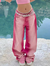 Ombre Washed Pinkish Red Loose Fit Y2K Retro Streetwear Jeans, Women's Denim Jeans & Clothing - Tophatter Daily Deals