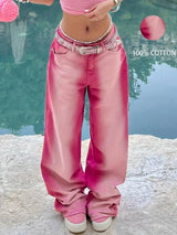 Ombre Washed Pinkish Red Loose Fit Y2K Retro Streetwear Jeans, Women's Denim Jeans & Clothing - Tophatter Daily Deals