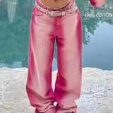 Ombre Washed Pinkish Red Loose Fit Y2K Retro Streetwear Jeans, Women's Denim Jeans & Clothing Red - Tophatter Daily Deals