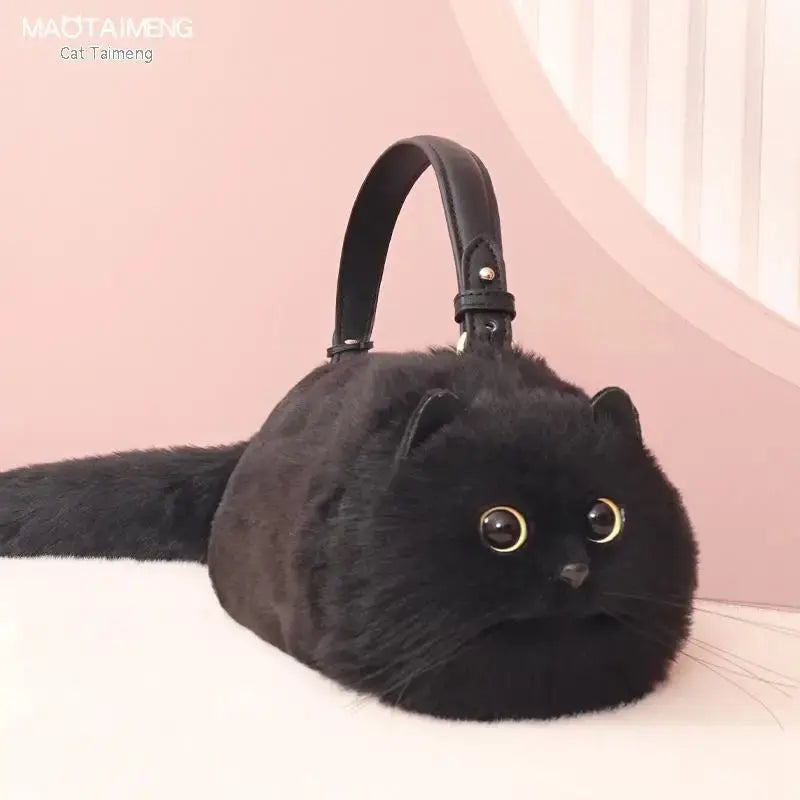 One Shoulder Bag Female Design Small Man Messenger Bag Versatile Hand Made Autumn and Winter Plush Cute Cat Bag - Tophatter Daily Deals