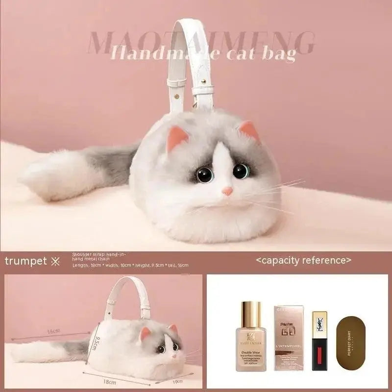 One Shoulder Bag Female Design Small Man Messenger Bag Versatile Hand Made Autumn and Winter Plush Cute Cat Bag - Tophatter Daily Deals