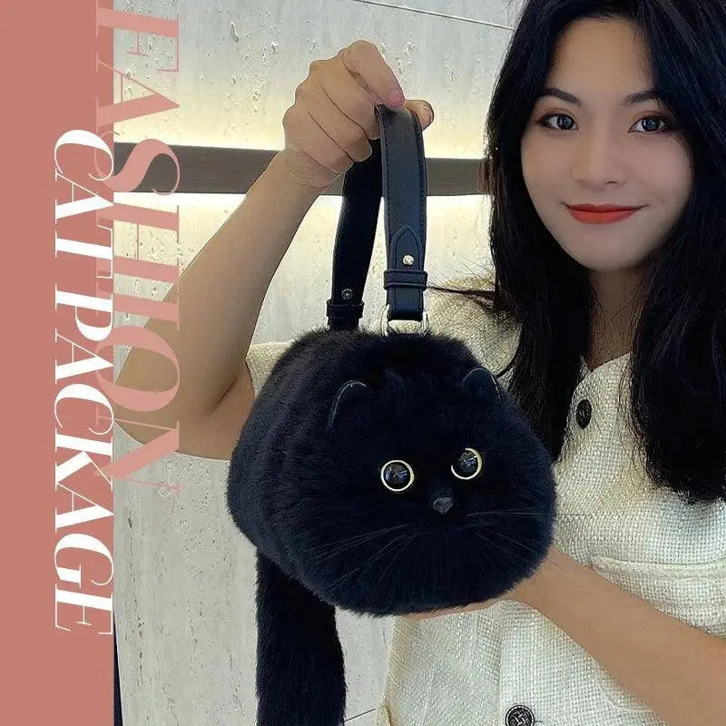 One Shoulder Bag Female Design Small Man Messenger Bag Versatile Hand Made Autumn and Winter Plush Cute Cat Bag - Tophatter Daily Deals