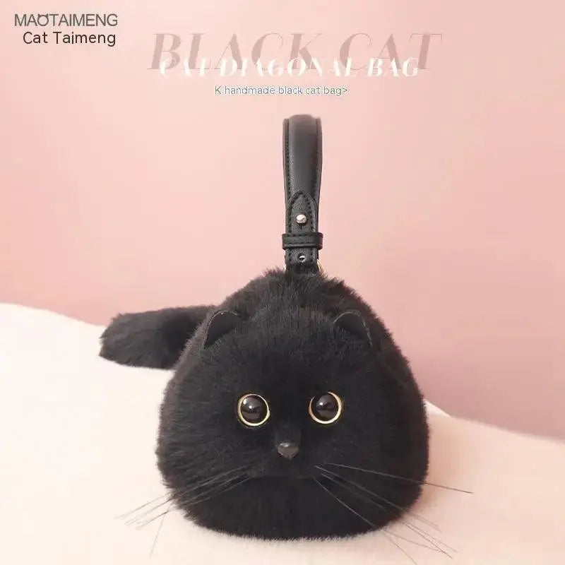 One Shoulder Bag Female Design Small Man Messenger Bag Versatile Hand Made Autumn and Winter Plush Cute Cat Bag - Tophatter Daily Deals