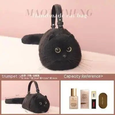 One Shoulder Bag Female Design Small Man Messenger Bag Versatile Hand Made Autumn and Winter Plush Cute Cat Bag black cat CHINA - Tophatter Daily Deals