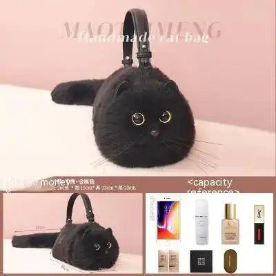 One Shoulder Bag Female Design Small Man Messenger Bag Versatile Hand Made Autumn and Winter Plush Cute Cat Bag - Tophatter Daily Deals