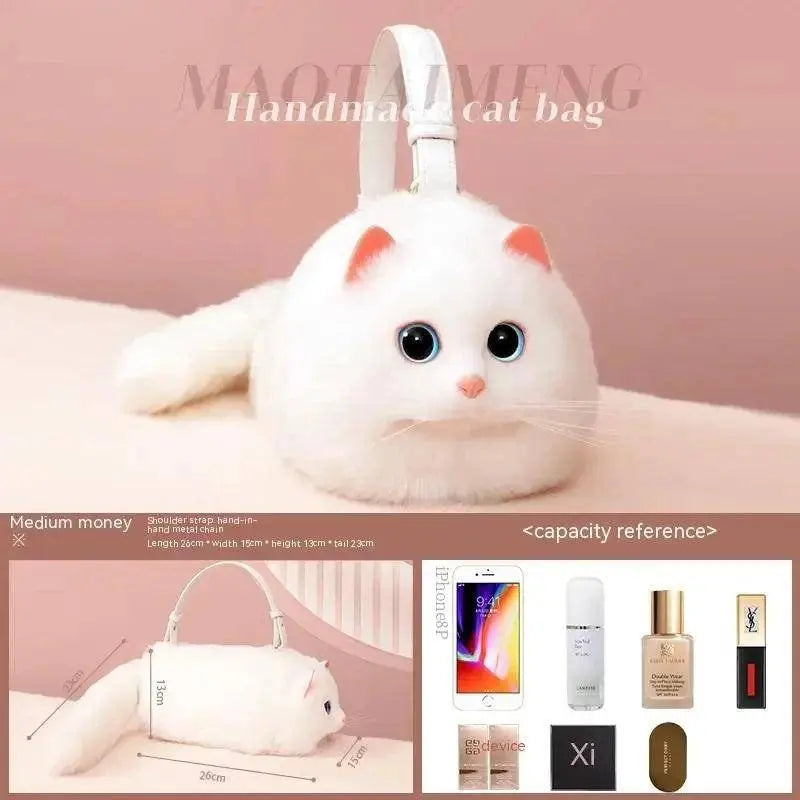 One Shoulder Bag Female Design Small Man Messenger Bag Versatile Hand Made Autumn and Winter Plush Cute Cat Bag White cat bag CHINA - Tophatter Daily Deals