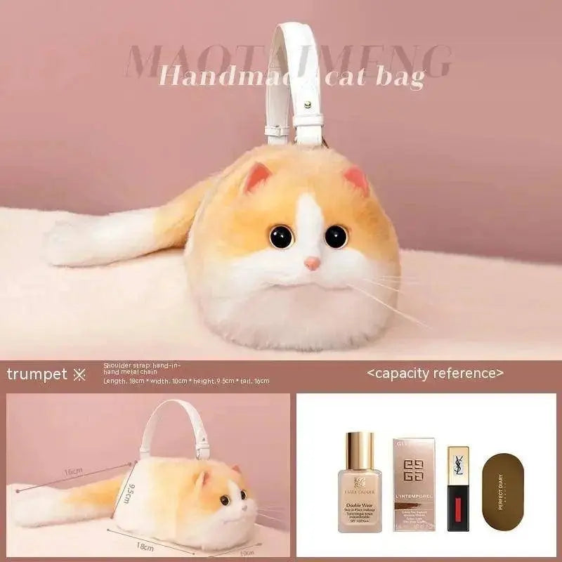 One Shoulder Bag Female Design Small Man Messenger Bag Versatile Hand Made Autumn and Winter Plush Cute Cat Bag Yellow Cat CHINA - Tophatter Daily Deals