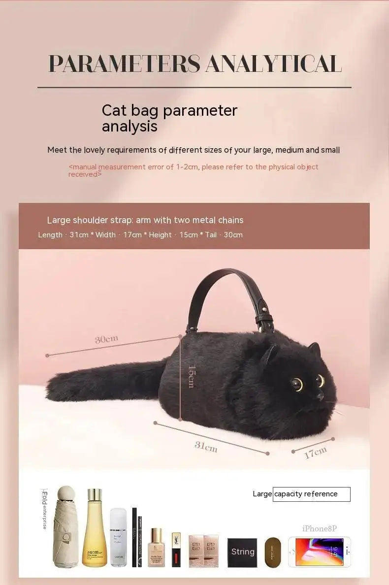 One Shoulder Bag Female Design Small Man Messenger Bag Versatile Hand Made Autumn and Winter Plush Cute Cat Bag - Tophatter Daily Deals