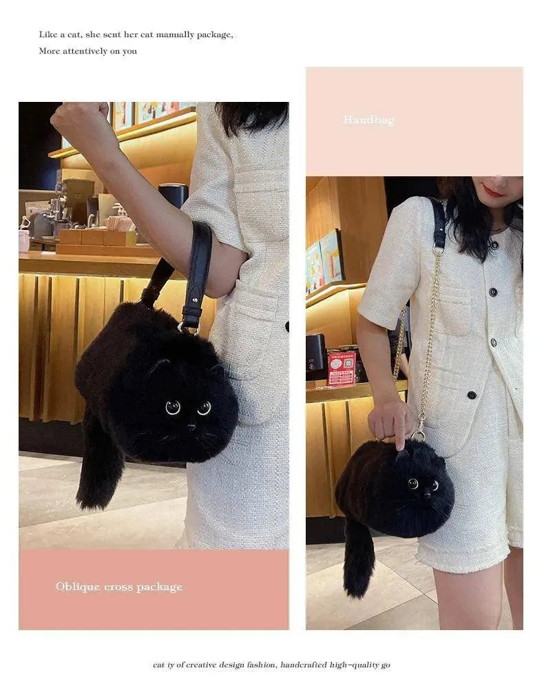One Shoulder Bag Female Design Small Man Messenger Bag Versatile Hand Made Autumn and Winter Plush Cute Cat Bag - Tophatter Daily Deals