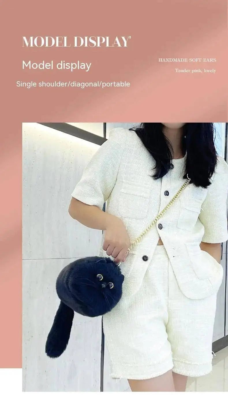 One Shoulder Bag Female Design Small Man Messenger Bag Versatile Hand Made Autumn and Winter Plush Cute Cat Bag - Tophatter Daily Deals