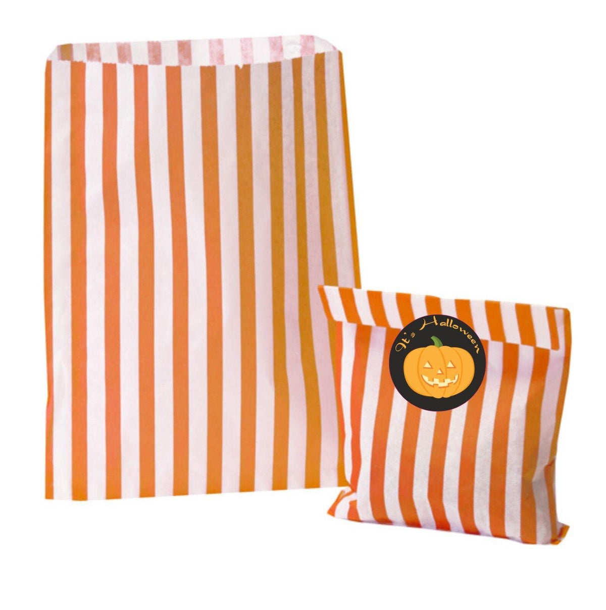 Paper Halloween Bags - 26 Happy Halloween Orange Striped Bags & 26 Stickers for Trick Or Treat Party - Tophatter Daily Deals