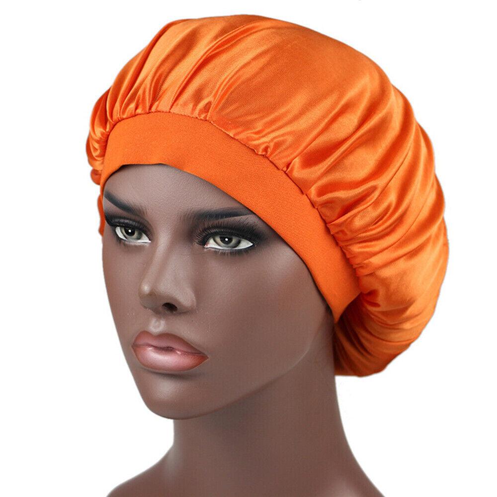 Hair Wraps for Sleeping - Bonnet Cap Long Hair Care Hat Woman Silk Satin Protection Night Head Turban Wrap Orange Hair Care - Tophatter Daily Deals