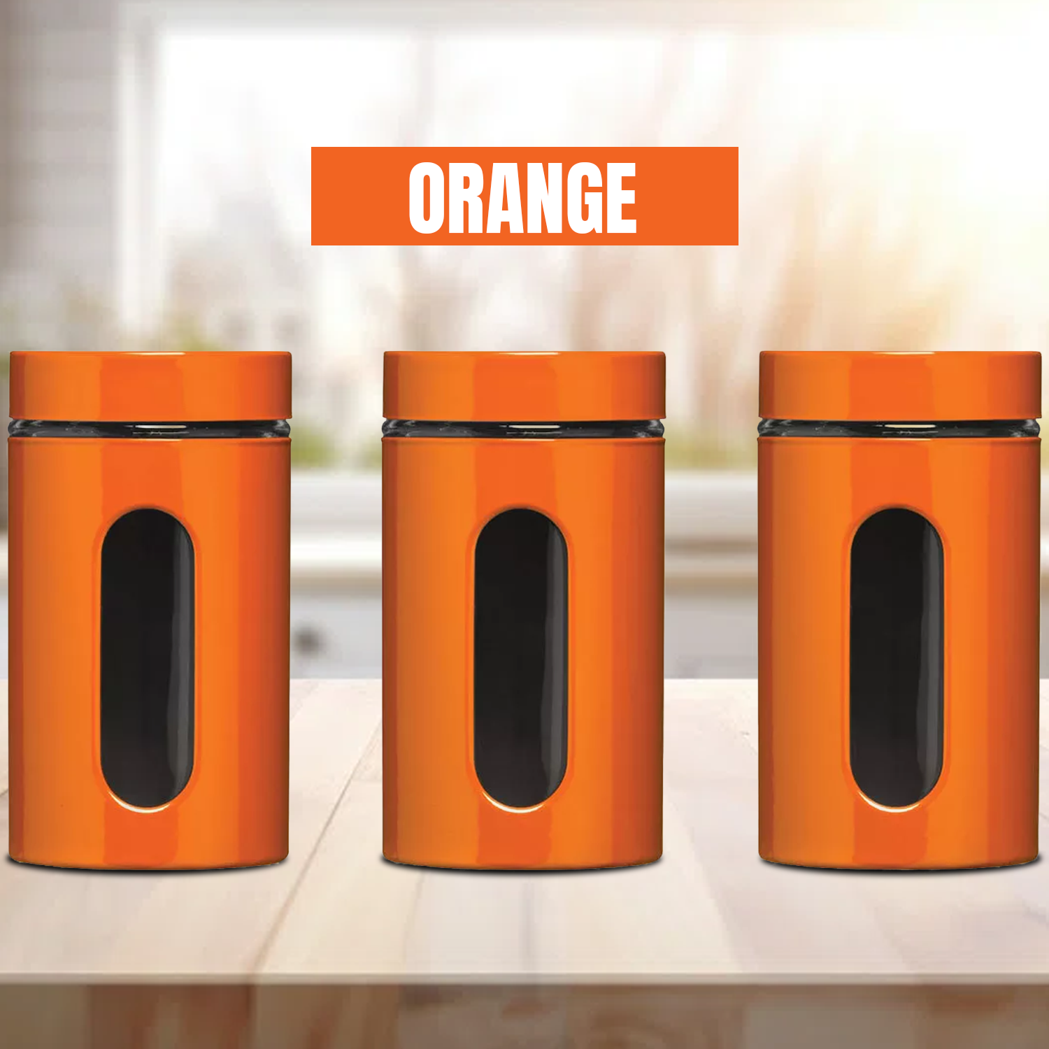 Tea Coffee Sugar Jars – Modern Storage Containers Set for Kitchen Counter Organization Orange Kitchen - Tophatter Daily Deals