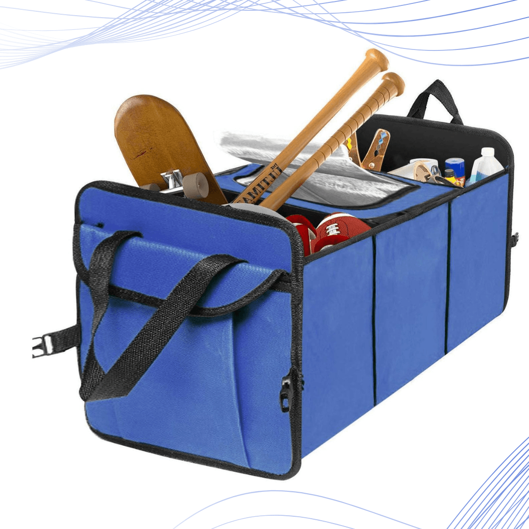 Car Boot Organiser - Heavy Duty Collapsible Foldable Tidy Pocket Storage Blue With Mesh Car Accessories - Tophatter Daily Deals