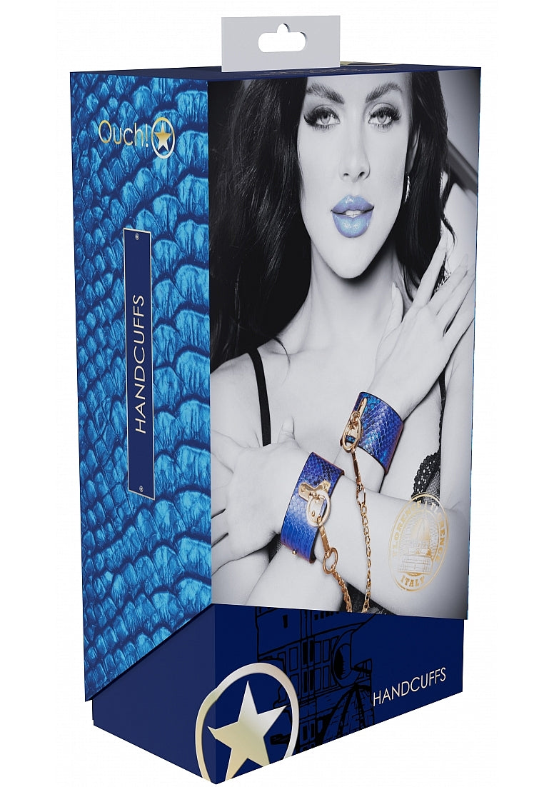 Ouch Florence Collection Blue Iridescent PU Leather Handcuffs > Bondage Gear > Restraints - Tophatter Daily Deals