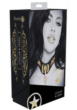 Ouch London Collection Collar with Leash Black PU Leather with Gold Embroidery and Iridescent Hardware > Bondage Gear > Collars & Leashes - Tophatter Daily Deals