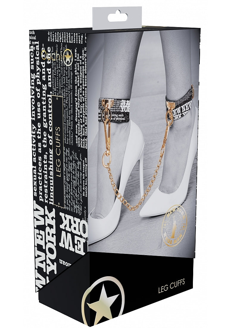 Ouch! NY Collection Adjustable PU Leather Leg Cuffs with Iridescent Hardware and Chain > Bondage Gear > Restraints - Tophatter Daily Deals