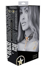 Ouch NY Collection Collar with Leash PU Leather Iridescent Hardware > Bondage Gear > Collars & Leashes - Tophatter Daily Deals
