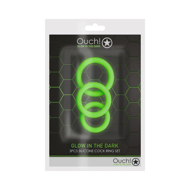 Ouch! Glow in the Dark 3 Piece Cockring Set - Tophatter Daily Deals