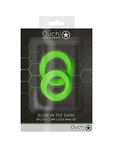 Ouch! Glow in the Dark Silicone Cock Ring Set Neon Green - Tophatter Daily Deals