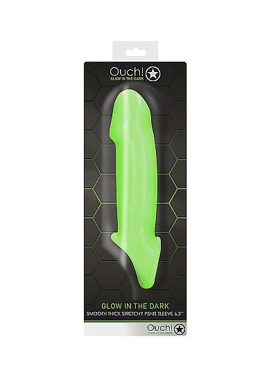 Ouch! Glow in the Dark Smooth Thick Stretchy Penis Sleeve 6.3in Neon Green - Tophatter Daily Deals
