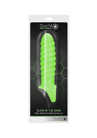 Ouch! Glow in the Dark Swirl Stretchy Penis Sleeve 6.2in Neon Green - Tophatter Daily Deals