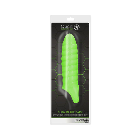 Ouch! Glow in the Dark Swirl Thick Stretchy Penis Sleeve 6.3in Neon Green - Tophatter Daily Deals