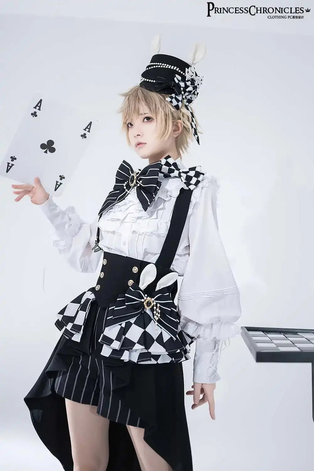 Ouji Outfit Cool Lolita Waist Cincher w. High Low Skirt by Princess Chronicles ~ Rabbit Theater Corset Costume Ouji Lolita Blous - Tophatter Daily Deals
