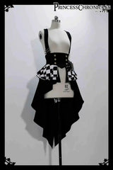 Ouji Outfit Cool Lolita Waist Cincher w. High Low Skirt by Princess Chronicles ~ Rabbit Theater Corset Costume Ouji Lolita Blous Checkered - Tophatter Daily Deals