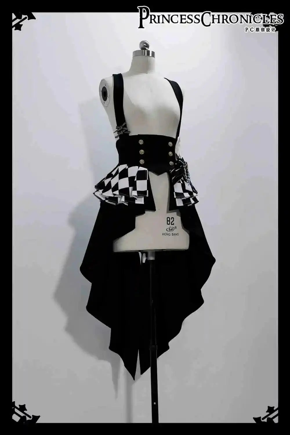 Ouji Outfit Cool Lolita Waist Cincher w. High Low Skirt by Princess Chronicles ~ Rabbit Theater Corset Costume Ouji Lolita Blous Checkered - Tophatter Daily Deals
