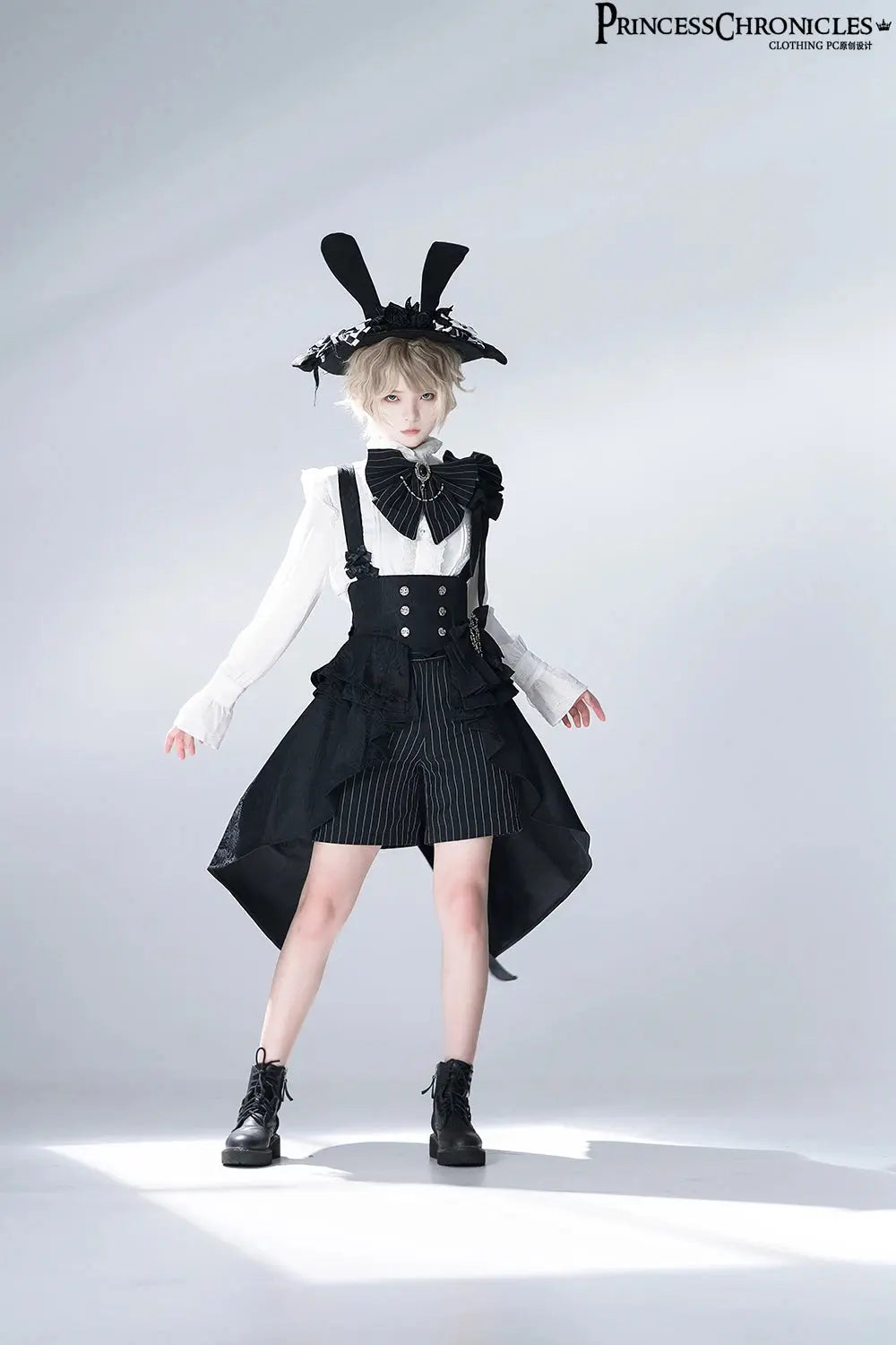 Ouji Outfit Cool Lolita Waist Cincher w. High Low Skirt by Princess Chronicles ~ Rabbit Theater Corset Costume Ouji Lolita Blous - Tophatter Daily Deals
