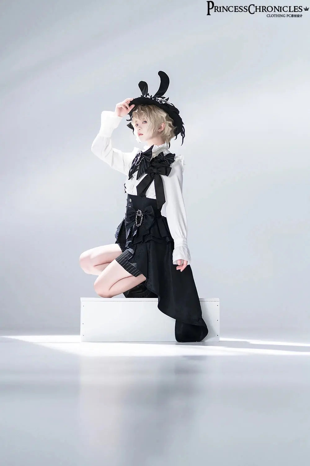 Ouji Outfit Cool Lolita Waist Cincher w. High Low Skirt by Princess Chronicles ~ Rabbit Theater Corset Costume Ouji Lolita Blous - Tophatter Daily Deals