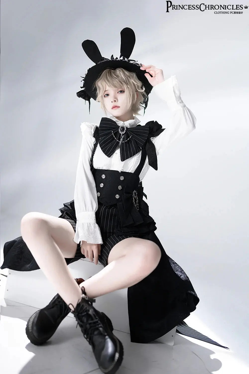 Ouji Outfit Cool Lolita Waist Cincher w. High Low Skirt by Princess Chronicles ~ Rabbit Theater Corset Costume Ouji Lolita Blous - Tophatter Daily Deals