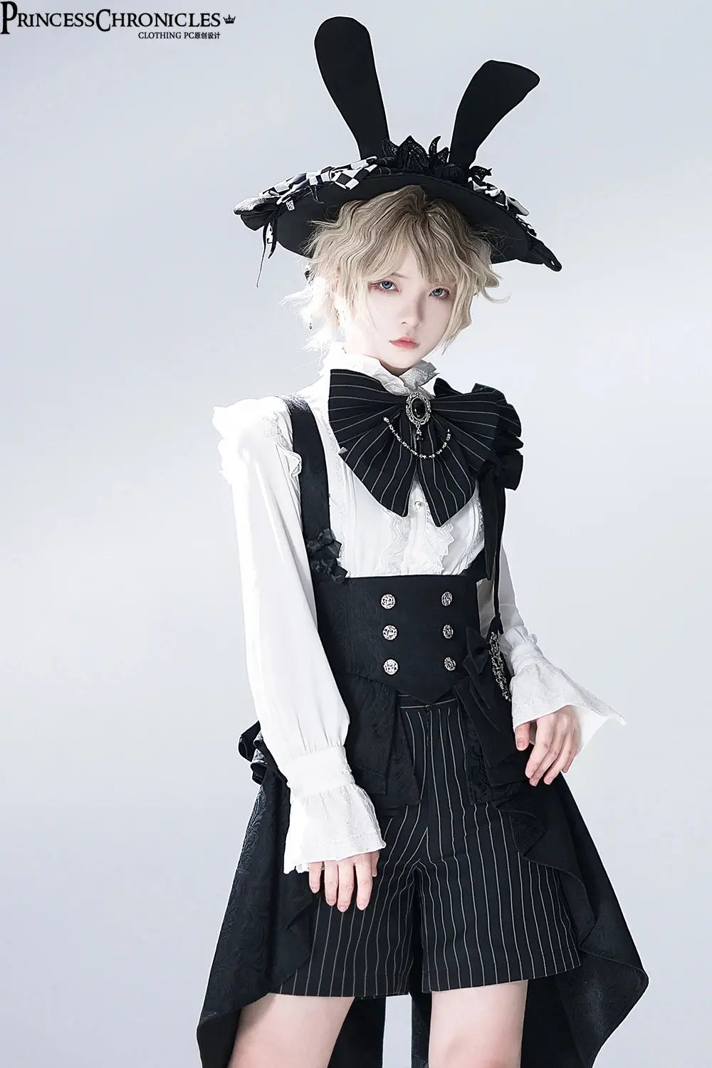 Ouji Outfit Cool Lolita Waist Cincher w. High Low Skirt by Princess Chronicles ~ Rabbit Theater Corset Costume Ouji Lolita Blous - Tophatter Daily Deals